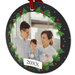Thumbnail for Ceramic Round Photo Ornament with Holly Jolly Border design 2