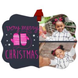 Thumbnail for Personalized Metal Ornament - Scalloped with Merry Mittens design 1