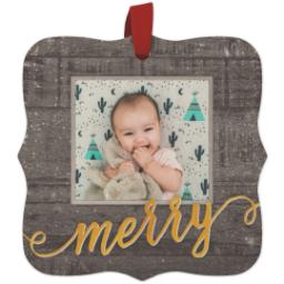 Thumbnail for Wood Photo Ornament - Bracket with Merry Wood design 1
