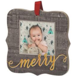 Thumbnail for Wood Photo Ornament - Bracket with Merry Wood design 2