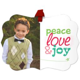 Thumbnail for Scalloped Metal Ornament with Peace, Love & Joy design 1