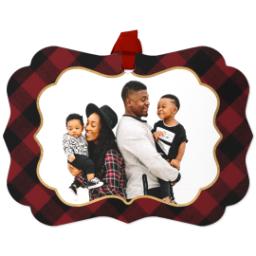 Thumbnail for Personalized Metal Ornament - Scalloped with Plaid Christmas Wishes design 1