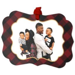 Thumbnail for Personalized Metal Ornament - Scalloped with Plaid Christmas Wishes design 2