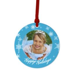 Thumbnail for Ceramic Round Photo Ornament with Wintery Blue Holiday design 1
