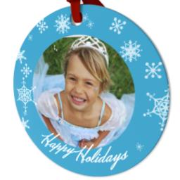 Thumbnail for Ceramic Round Photo Ornament with Wintery Blue Holiday design 2