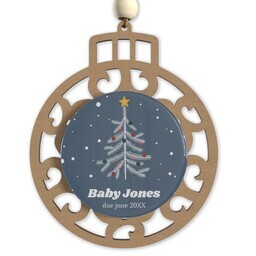 Beaded Wood & Acrylic Ornament with Baby Christmas Tree design