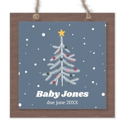 Wood & Acrylic Square Ornament with Baby Christmas Tree design