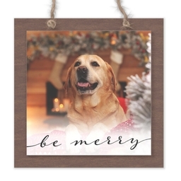 Wood & Acrylic Square Ornament with Be Merry design