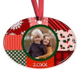 Acrylic Oval Ornament with Christmas Quilt design