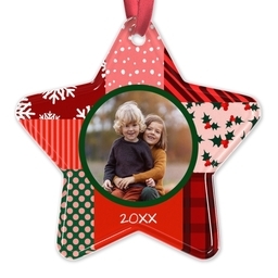 Acrylic Star Ornament with Christmas Quilt design