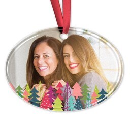 Acrylic Oval Ornament with Colorful Christmas Forest design