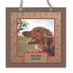 Wood & Acrylic Square Ornament with Festive Paws design