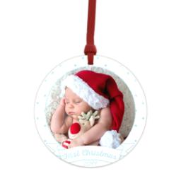 Thumbnail for Metallic Photo Ornament, Round Ceramic with First Christmas design 1