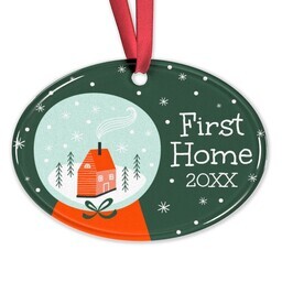 Acrylic Oval Ornament with First Home Snow Globe design