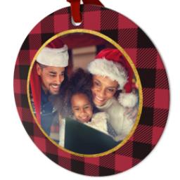 Thumbnail for Ceramic Round Photo Ornament with Holiday Plaid design 2