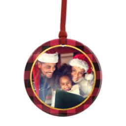 Thumbnail for Metallic Photo Ornament, Round Ceramic with Holiday Plaid design 1