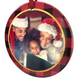 Thumbnail for Metallic Photo Ornament, Round Ceramic with Holiday Plaid design 2