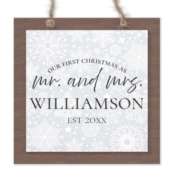 Wood & Acrylic Square Ornament with Merry & Married design