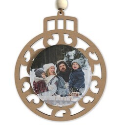 Beaded Wood & Acrylic Ornament with Nostalgic Christmas design