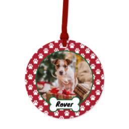 Thumbnail for Ceramic Round Photo Ornament with Paws Holiday design 1