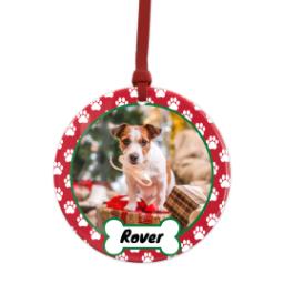 Thumbnail for Metallic Photo Ornament, Round Ceramic with Paws Holiday design 1