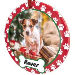 Thumbnail for Metallic Photo Ornament, Round Ceramic with Paws Holiday design 2