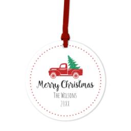 Thumbnail for Ceramic Round Photo Ornament with Red Truck Christmas design 1