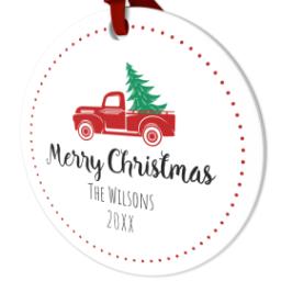 Thumbnail for Ceramic Round Photo Ornament with Red Truck Christmas design 2
