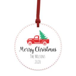 Thumbnail for Metallic Photo Ornament, Round Ceramic with Red Truck Christmas design 1