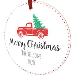 Thumbnail for Metallic Photo Ornament, Round Ceramic with Red Truck Christmas design 2