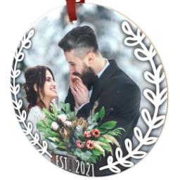 Thumbnail for Metallic Photo Ornament, Round Ceramic with Simple Wreath design 2