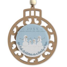 Beaded Wood & Acrylic Ornament with Snow Family design