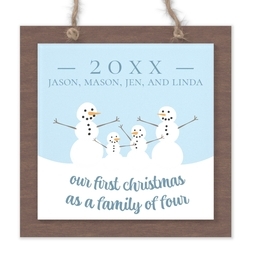 Wood & Acrylic Square Ornament with Snow Family design