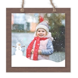 Wood & Acrylic Square Ornament with Snowman Frame design