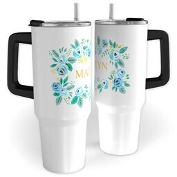 40oz Travel Tumbler with Blue Floral design