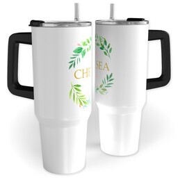 40oz Travel Tumbler with Monogram with Greenery design