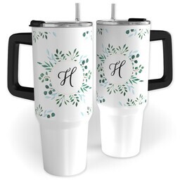 40oz Travel Tumbler with Botanical Initial design