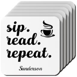 Thumbnail for Photo Coasters, Set Of 6 with Sip, Read, Repeat design 1