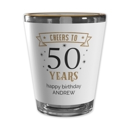 Shot Glass With Gold Rim with Cheers to Fifty design