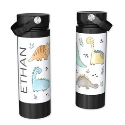 Stainless Steel Water Bottle - Black with Dino Den design