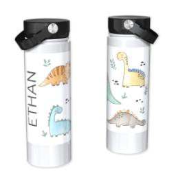 Thumbnail for Custom Stainless Steel Water Bottle - White with Dino Den design 1