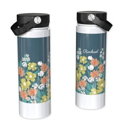 Stainless Steel Water Bottle - White with Field of Flowers design