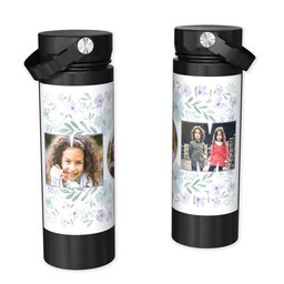 Stainless Steel Water Bottle - Black with Floral Border Mom design