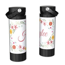 Stainless Steel Water Bottle - Black with Flower Frame design