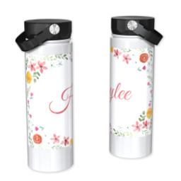 Thumbnail for Custom Stainless Steel Water Bottle - White with Flower Frame design 1