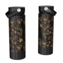 Thumbnail for Custom Stainless Steel Water Bottle - Black with Gilded Foliage Monogram design 1