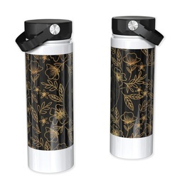 Stainless Steel Water Bottle - White with Gilded Foliage Monogram design