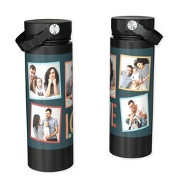 Stainless Steel Water Bottle - Black with Love Collage design