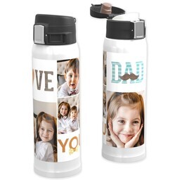 Water Bottle with Flip Top Lid with Moustache Dad design