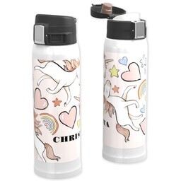 Water Bottle with Flip Top Lid with Rainbow Unicorn design